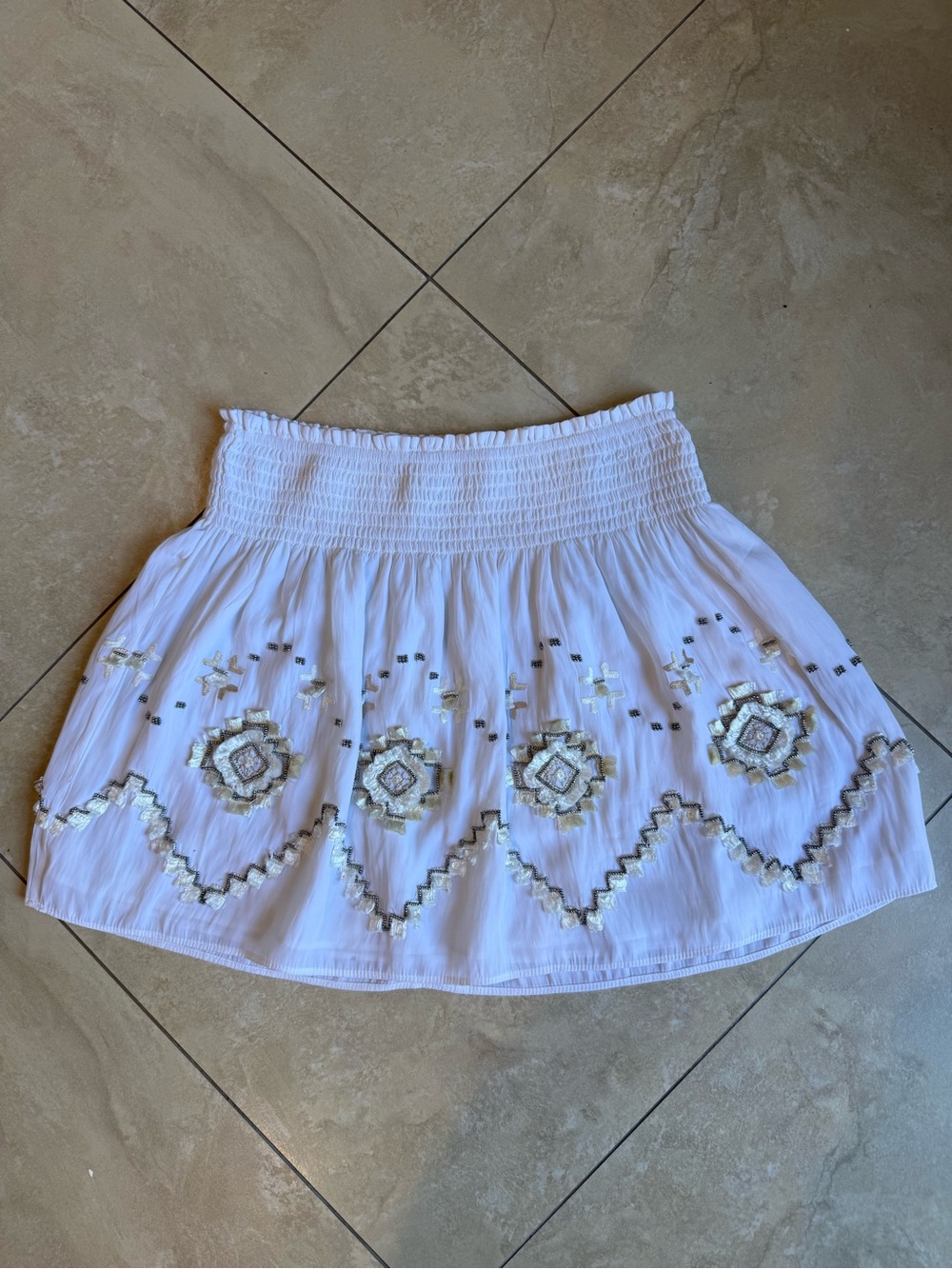 Ramy Brook White Mini Skirt with Metallic Embroidery